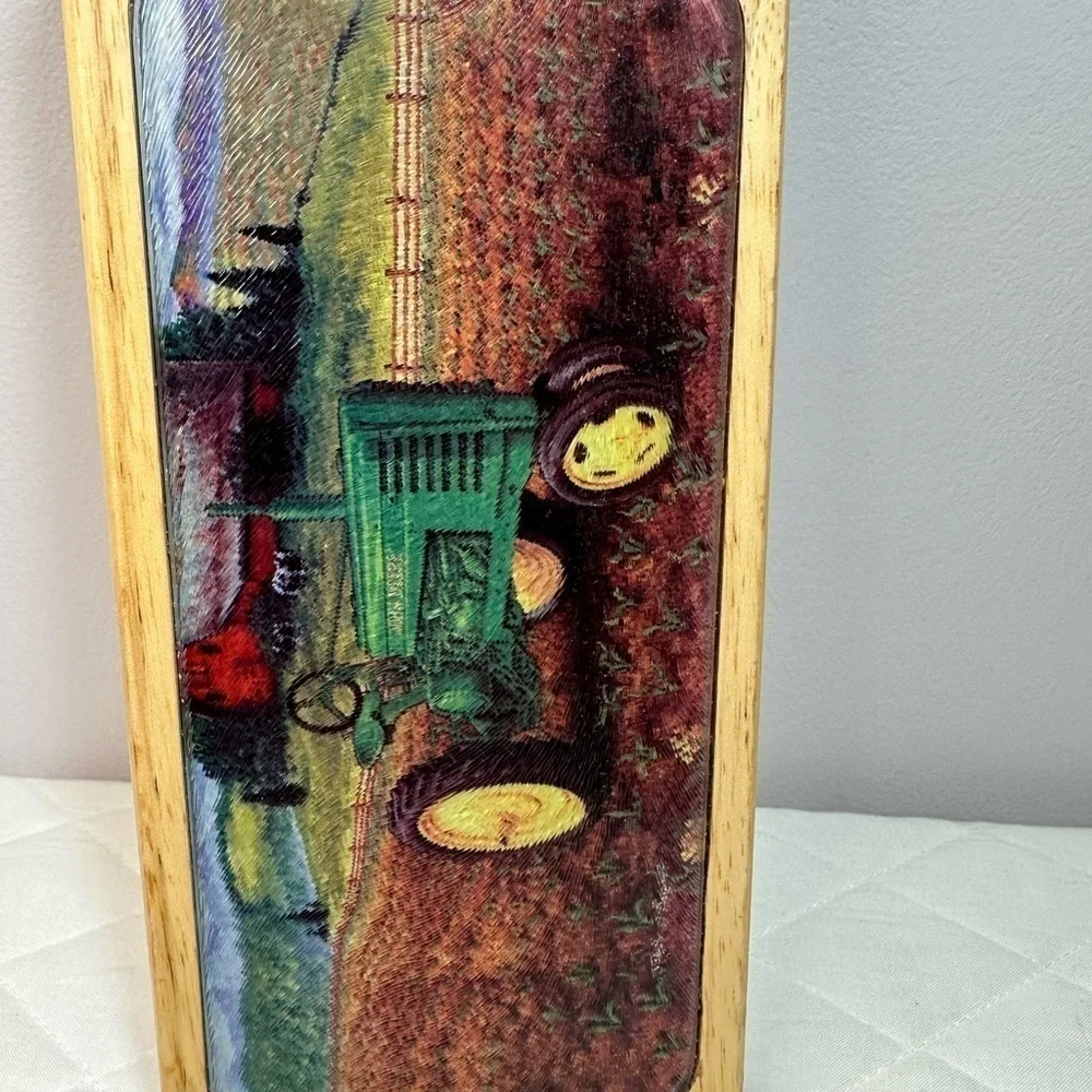 Vintage Farm Truck Glass Wall Hanging Wood Board Leather Strap Hanger Art Decor